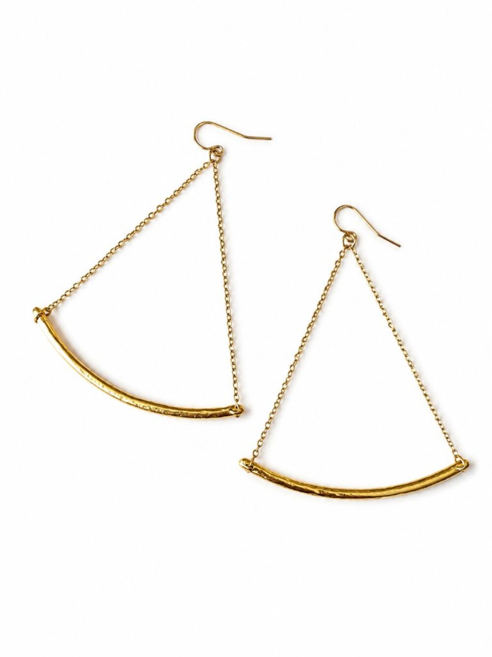 Gold Tone Hammered Bar Triangle Dangle Statement Earrings | Glam Minimalist